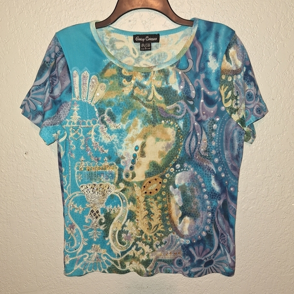 Candy Couture  Jean Jacket S & Shirt L Artsy Abstract Colorful Sequins - Picture 4 of 9